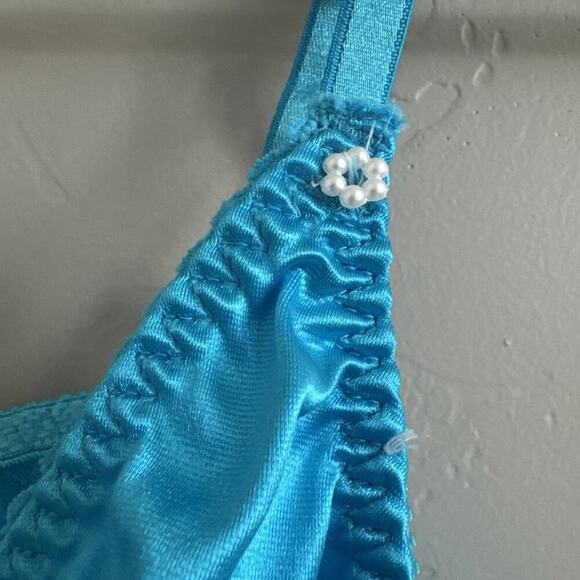 Vintage Christian Dior Intimates 36C Underwire Bra Satin Lace Blue Pearl - Picture 2 of 6